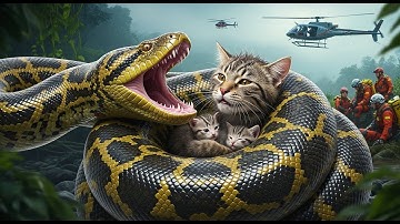 Animal Rescue: Mother Cat attacked by Giant Python Snake, Baby Cats call for rescue