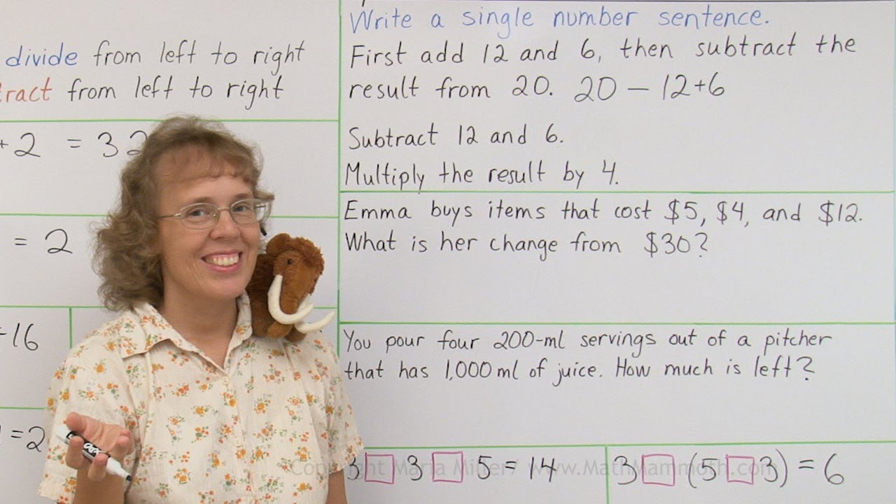 Number Sentences With Several Operations 4th Grade Math YouTube