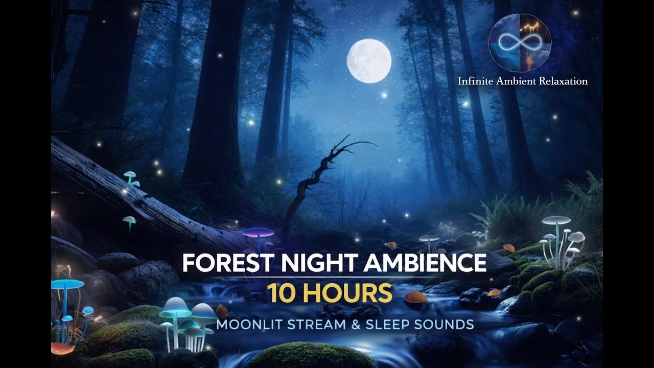 Forest Night Ambience – 10 Hours | Moonlit Stream & Sleep Sounds