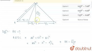 In an equilateral triangle ABC, the side BC is trisected at D. Then the correct relation is  | C...