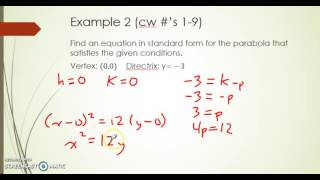 8.1 Parabolas - Finding the Equation