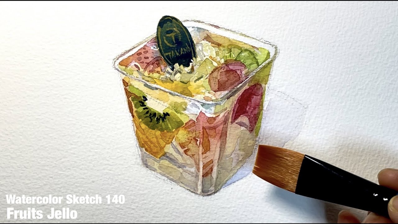 Watercolor Sketch 140/How to paint a fruits jello 水彩スケッチ140