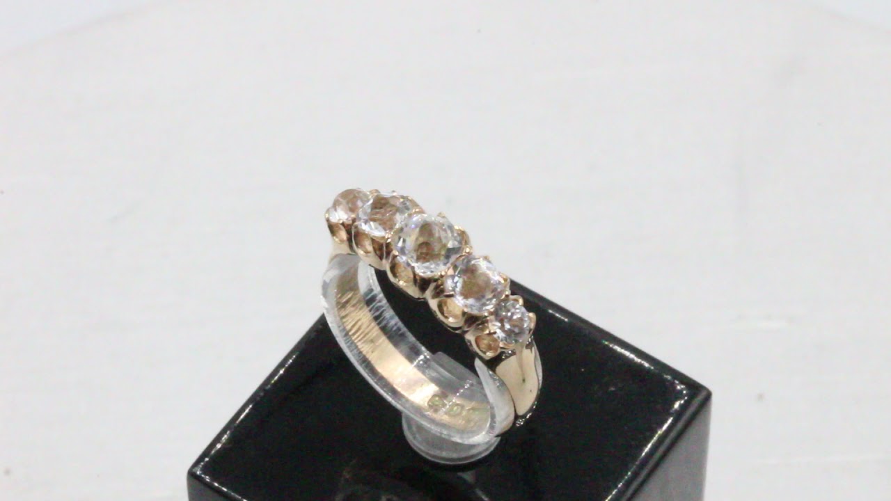 9ct Yellow Gold 5 Stone Cubic Zirconia Size P 2.3g Ring - 0340210