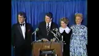 Dean Martin cracks up Nancy Reagan and others answering reporters question on campaign fundraising.