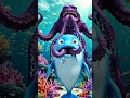 A tiny whale accidentally swallows a giant kraken, causing cartoon hiccups.