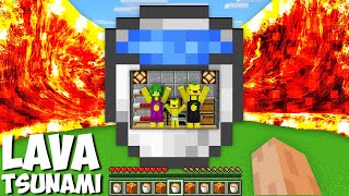 How to SURVIVE INSIDE A BUCKET OF WATER DURING A LAVA TSUNAMI in Minecraft ? MY FAMILY SURVIVES !