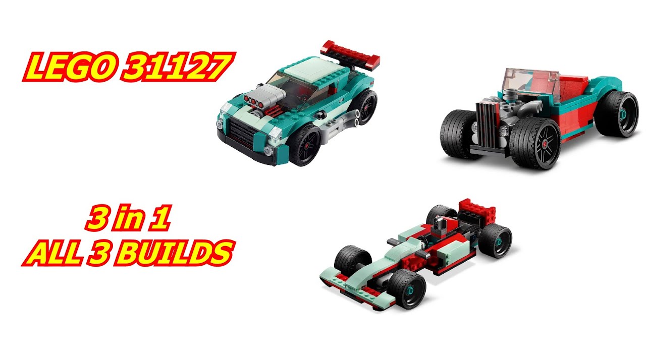 LEGO 31127 3 in 1 Street Racer Car ALL 3 BUILDS Unbox Stop Motion