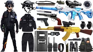 Special police weapon unboxing video, M416 , gold AK-47, unboxing toy video, gas mask, Glock pistol,