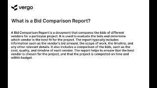 Creating a Bid Comparison Report