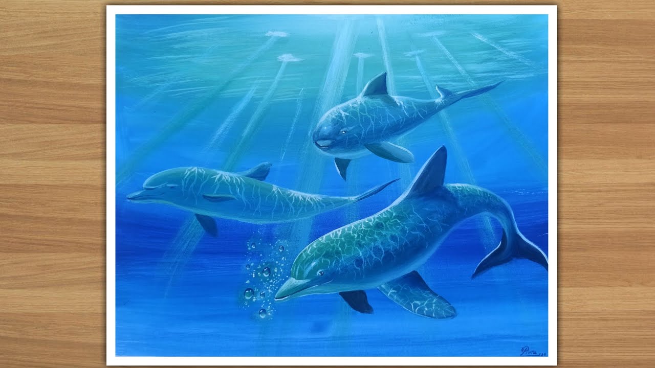 Underwater painting with Poster Colour | Drawing dolphin
