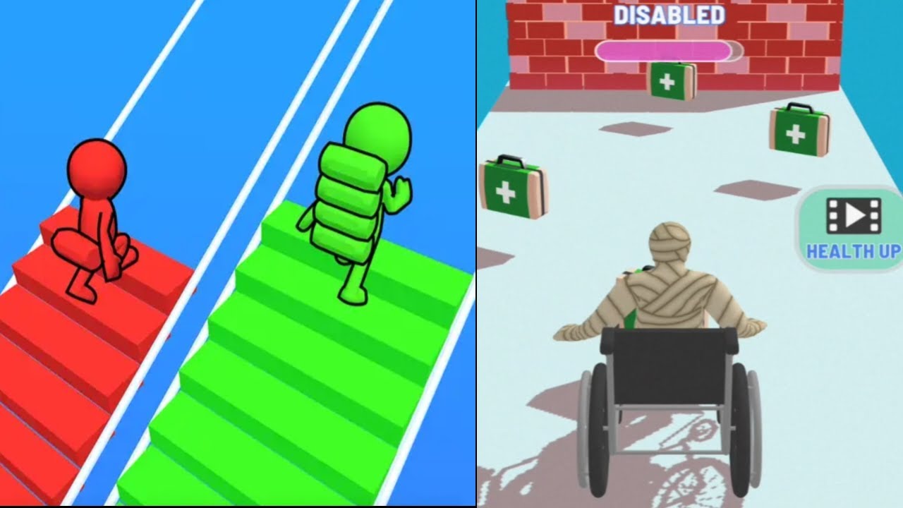Satisfying mobile games... Bridge race vs Disabled runner ( ios, Android) gameplay