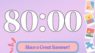 80 Minute Cute Happy Summer Classroom Timer (No Music, Electric Piano Alarm at End)