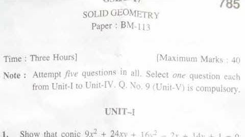 Solid Geometry Question Paper of kuk university dec 2017
