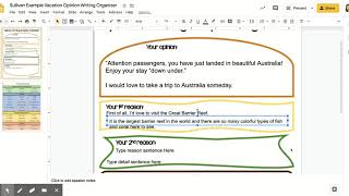 Sullivan Example Vacation Opinion Writing Organizer - Google Slides
