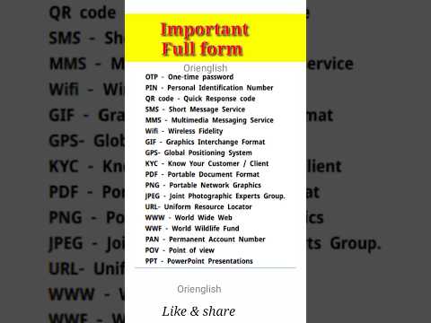 Full form of OTP || PIN 📌 SMS📌 QR code 📌 #ytshorts #shorts #fullform