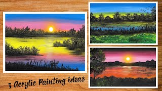 3 acrylic painting ideas | how to draw scenery painting |scenery painting  with acrylic