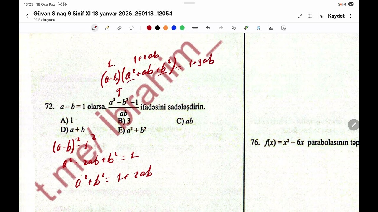 🔴Güvən sınaq 9 / 18.01.2026🔴Buraxılış 11-ci sinif. Riyaziyyat