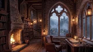 Famous Cozy Fire Lit Library Scene - Peaceful Piano Music. Wealth