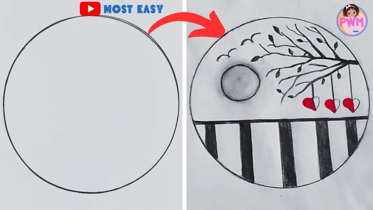 Easy circle drawing for beginners || Pencil drawing in circle step by ...