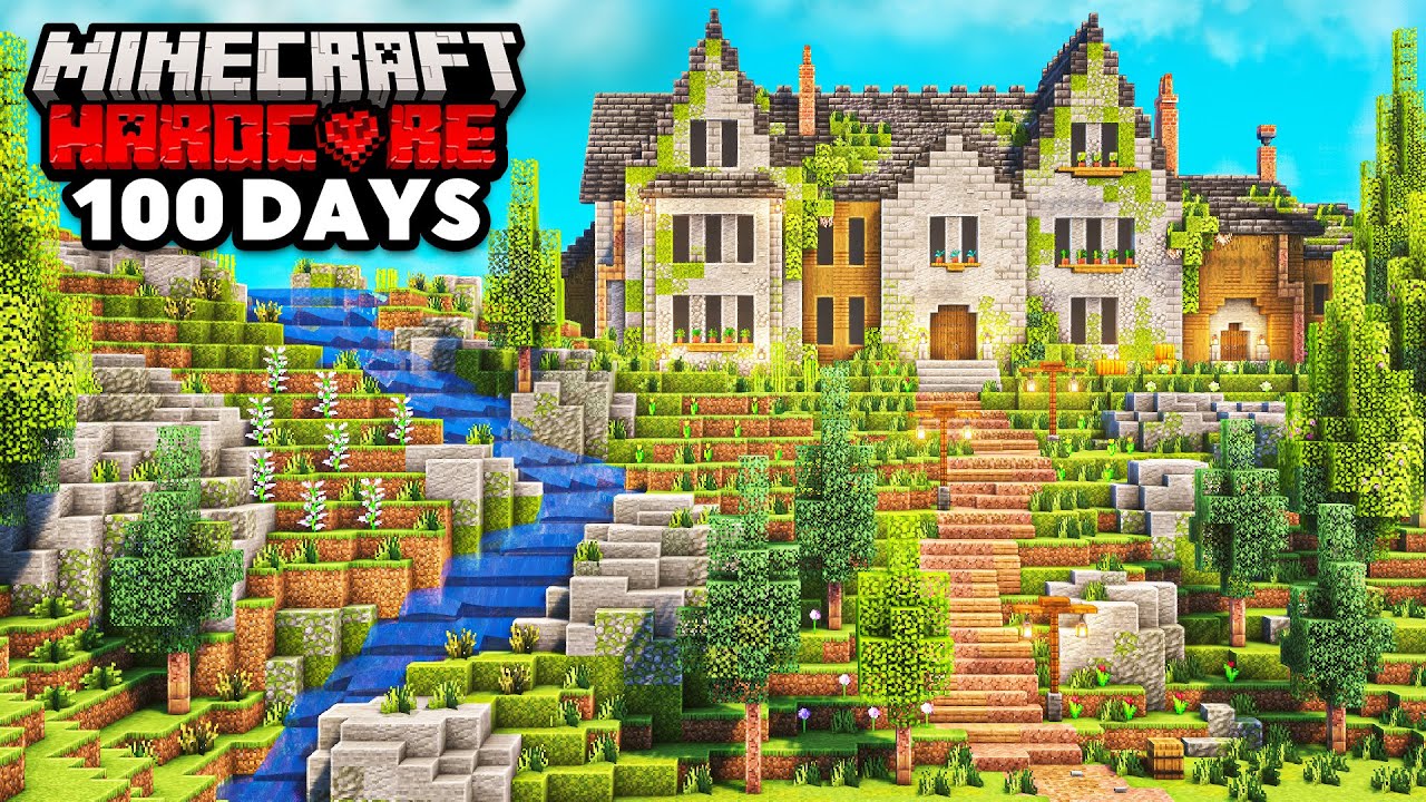 I Survived 100 Days Building a Cozy Mansion in Hardcore Minecraft