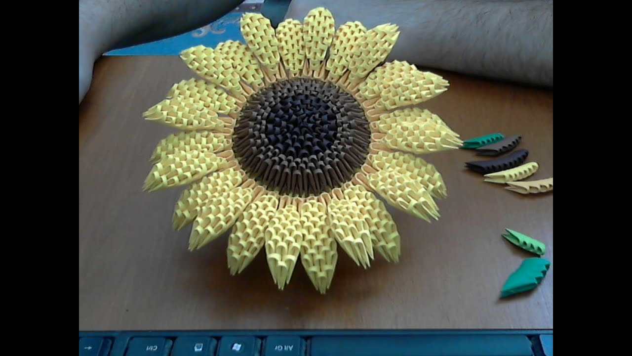 3D origami flower tutorial ( Sunflower) part2 YouTube
