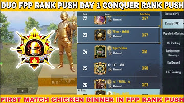 DUO FPP RANK PUSH DAY 1 || CONQUER RANK PUSH || FIRST MATCH CHICKEN DINNER