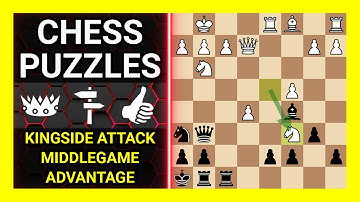 Chess Puzzles to Practice. Themes: Kingside attack, Middlegame, Advantage. Learn Chess