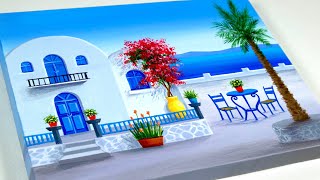 acrylic painting | Blue Door | seascape  painting | Santorini greece painting