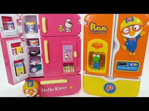 헬로키티 싱싱 냉장고 뽀로로 주방놀이 소꿉놀이 장난감 Hello Kitty Refrigerator Drinks Vending Machines pororo Toys