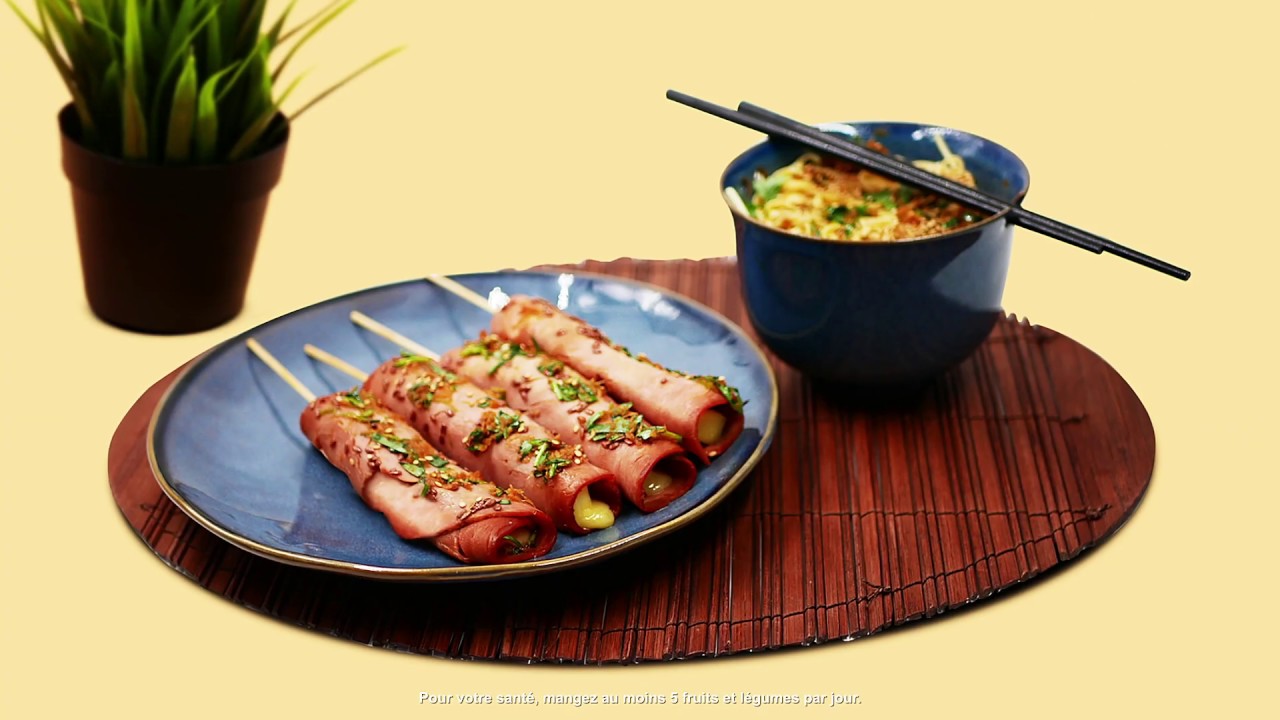 Brochettes de jambon au Comté , façon Yakitori