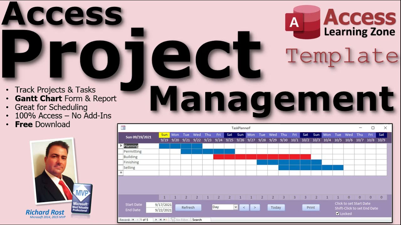 Microsoft Access Project Management Template, Gantt Chart, Scheduling