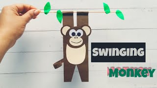 Swinging monkey. Easy craft diy. Paper toy for kids. Jungle theme craft