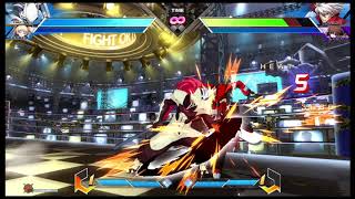 BBTAG 2.0 Rachel/Hakumen - On block, Hakumen Air to Air j.4B+P can lead to throw mixup