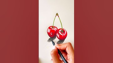 Draw easy amazing cherries in one min 🍒❤️#cherry #youtubeartist #goviral #red #fruit