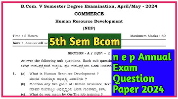 5th Sem Bcom ( Human Resource Development ) N E P Annual Exam Question Paper 2024