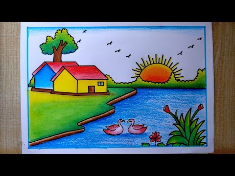 how to draw a simple scenery drawing for beginners🥰 |🏡Easy Scenery Drawing  - YouTube