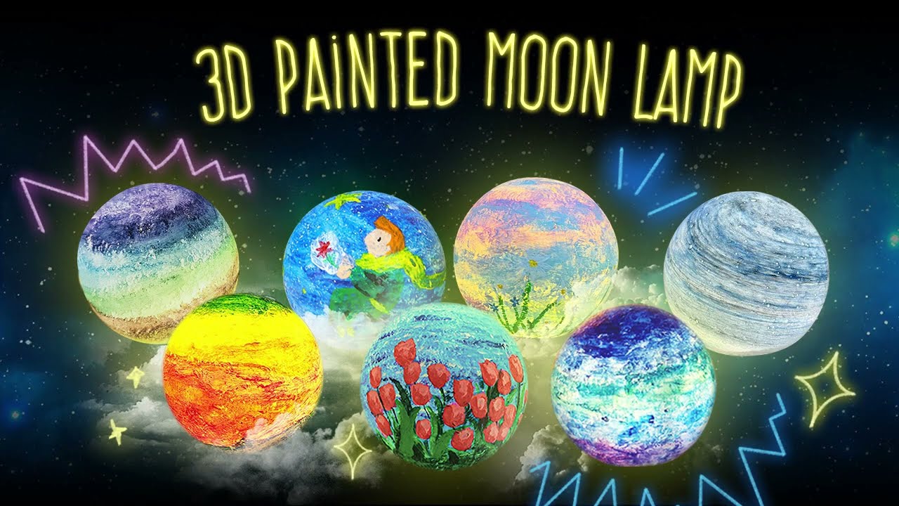 Balkwan Paint Your Own Moon Lamp Kit Rechargeable, DIY 3D Moon Night Light Arts and Crafts for Girls Ages 8-12, 16 Colors Galaxy Lamp, 5.9 Inches