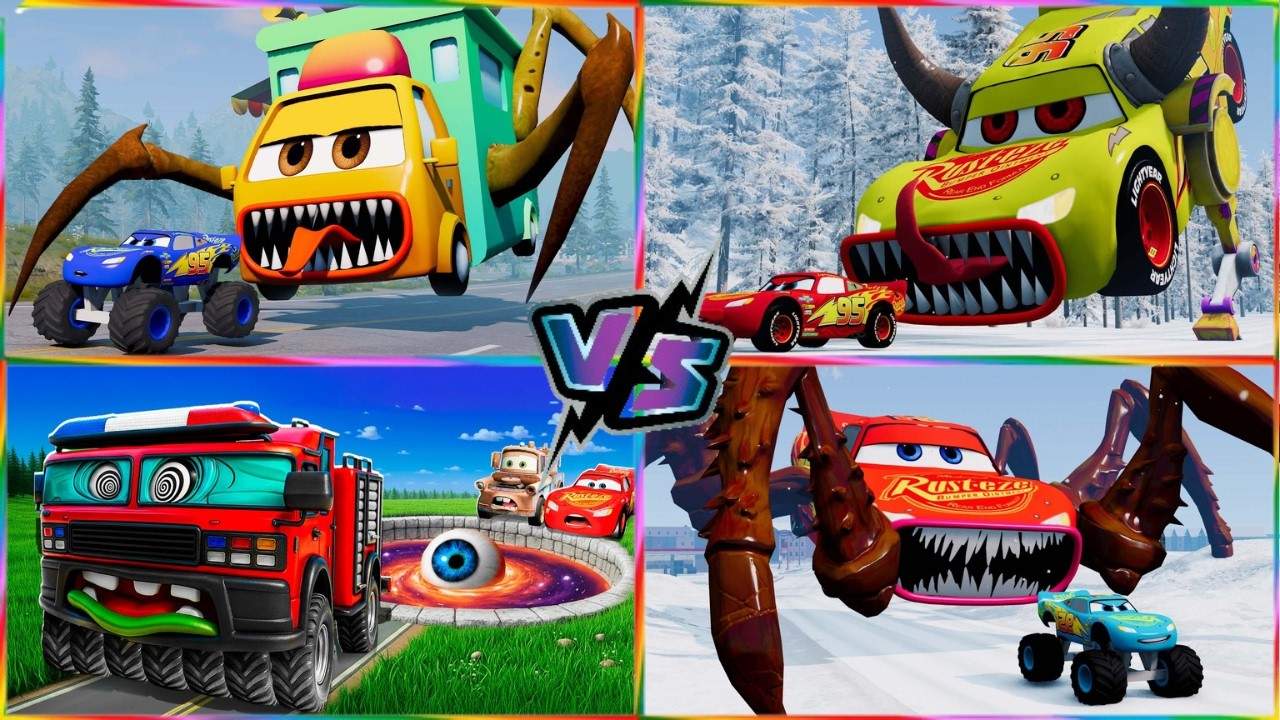 Mcqueen Monster😈 Spiderman Mcqueen🕷️ New Monster truck🤯 Mcqueen Zombie🤩