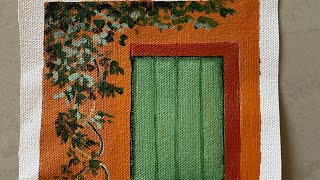 Door with tree branches acrylic painting