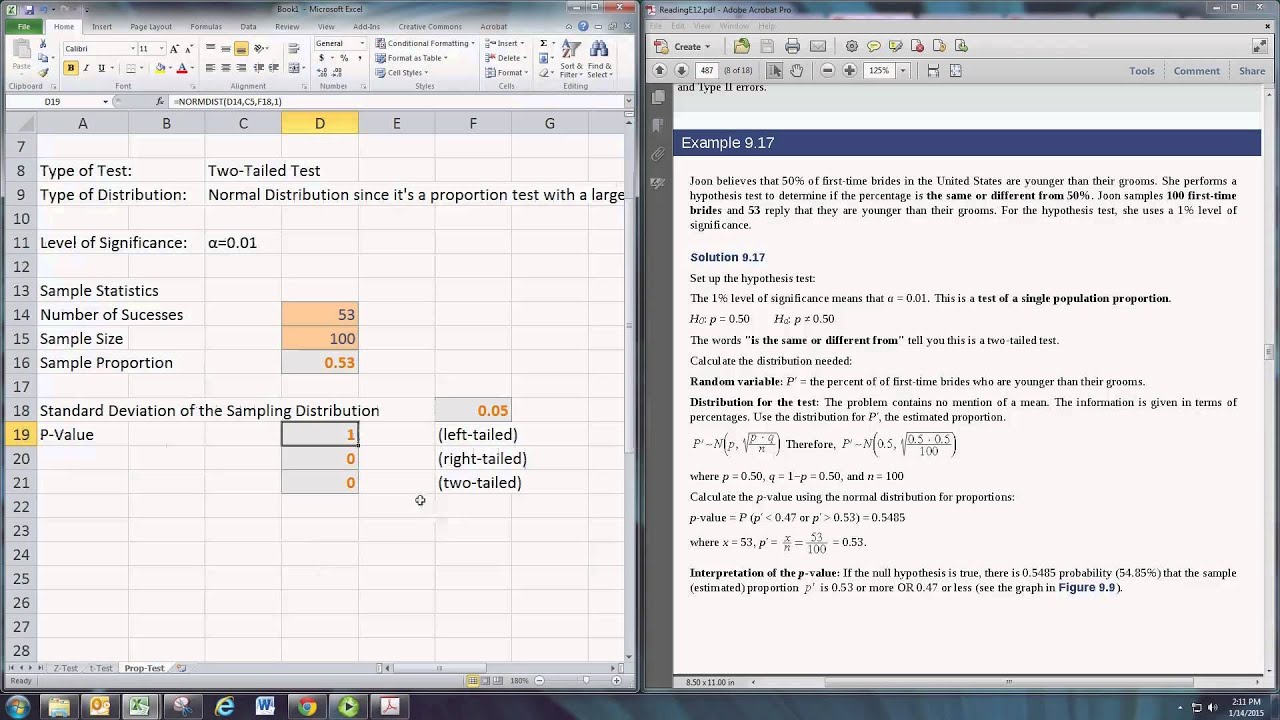 hypothesis testing using excel