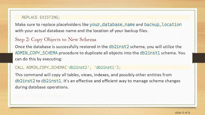 Restoring a Database with a Schema Change in DB2
