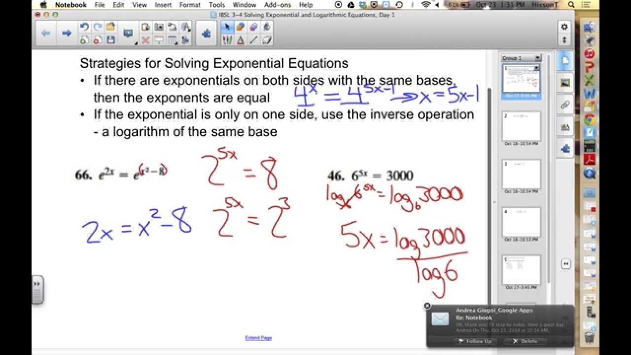 SL1 3 4 Solving Exponential and Logarithmic Equations, Day 1 - YouTube