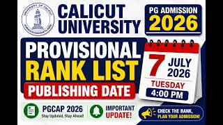 Calicut University PG Admission 2026 | Provisional Rank List Publishing Date | Latest Update Update