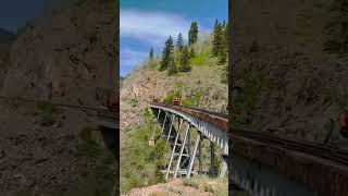 speeder on the Cumbres & Toltec Railroad bridge