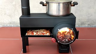 How to make a woodburning stove and grill from super beautiful and effective steel pipes