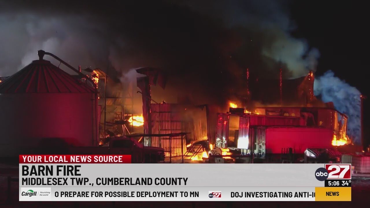Crews investigate barn fire in Cumberland County - YouTube