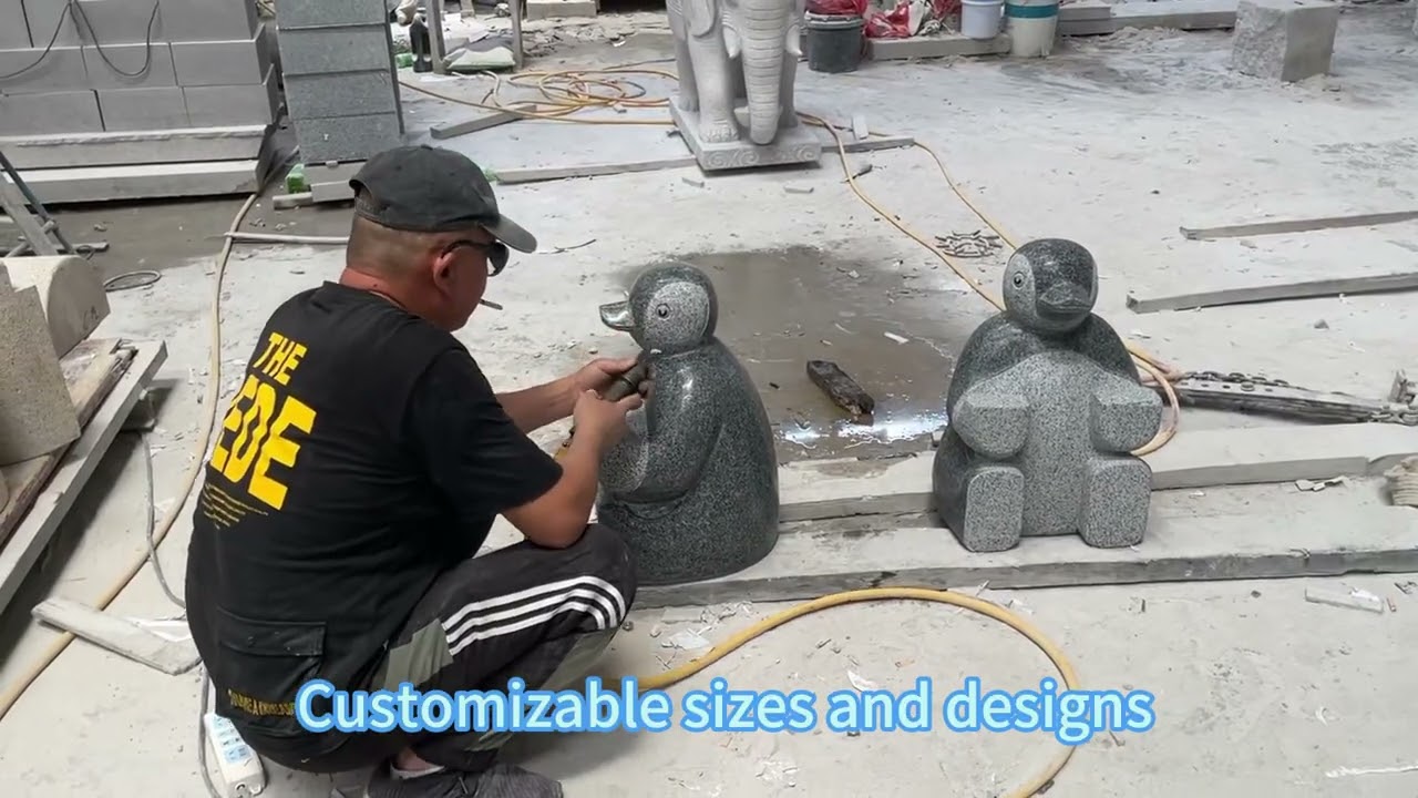 First Stone I Outdoor Dark Grey Granite Duck Carving Long Bench GCF222 Park Animal Statue Bench