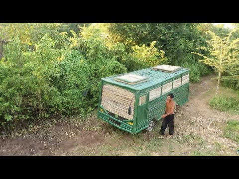 Build the most creative Bus house by using bamboo in jungle