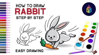 How to Draw a Rabbit? 🐰🥕 Easy Draw and Color a Cute cartoon Bunny 🐰🥕🐇🌈 Easter Drawings for Kids #319