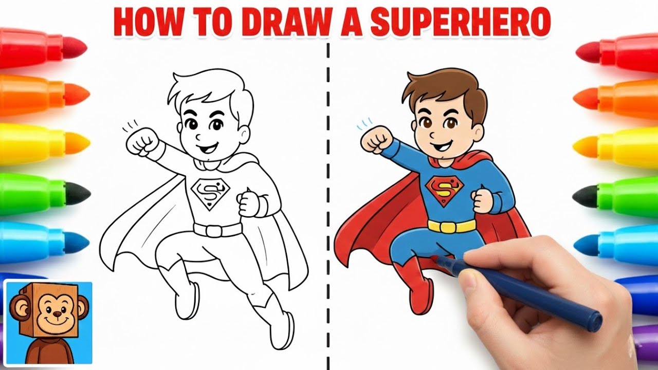 Superman Drawing & Coloring for Kids | Easy Cartoon Coloring 🎨